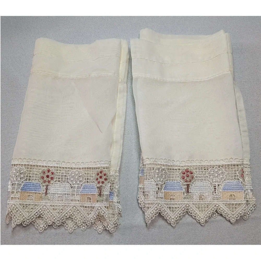 Window Valances Unisex OS Cream Excellent Embroidered Village Lace 2pc